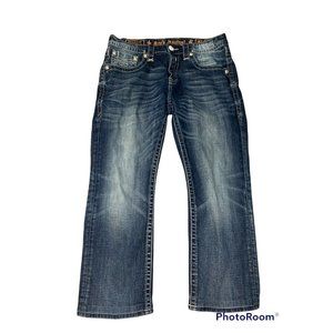 Rock Revival Mens Size 34 Layne  Straight Zip Fly Jeans Dark Wash